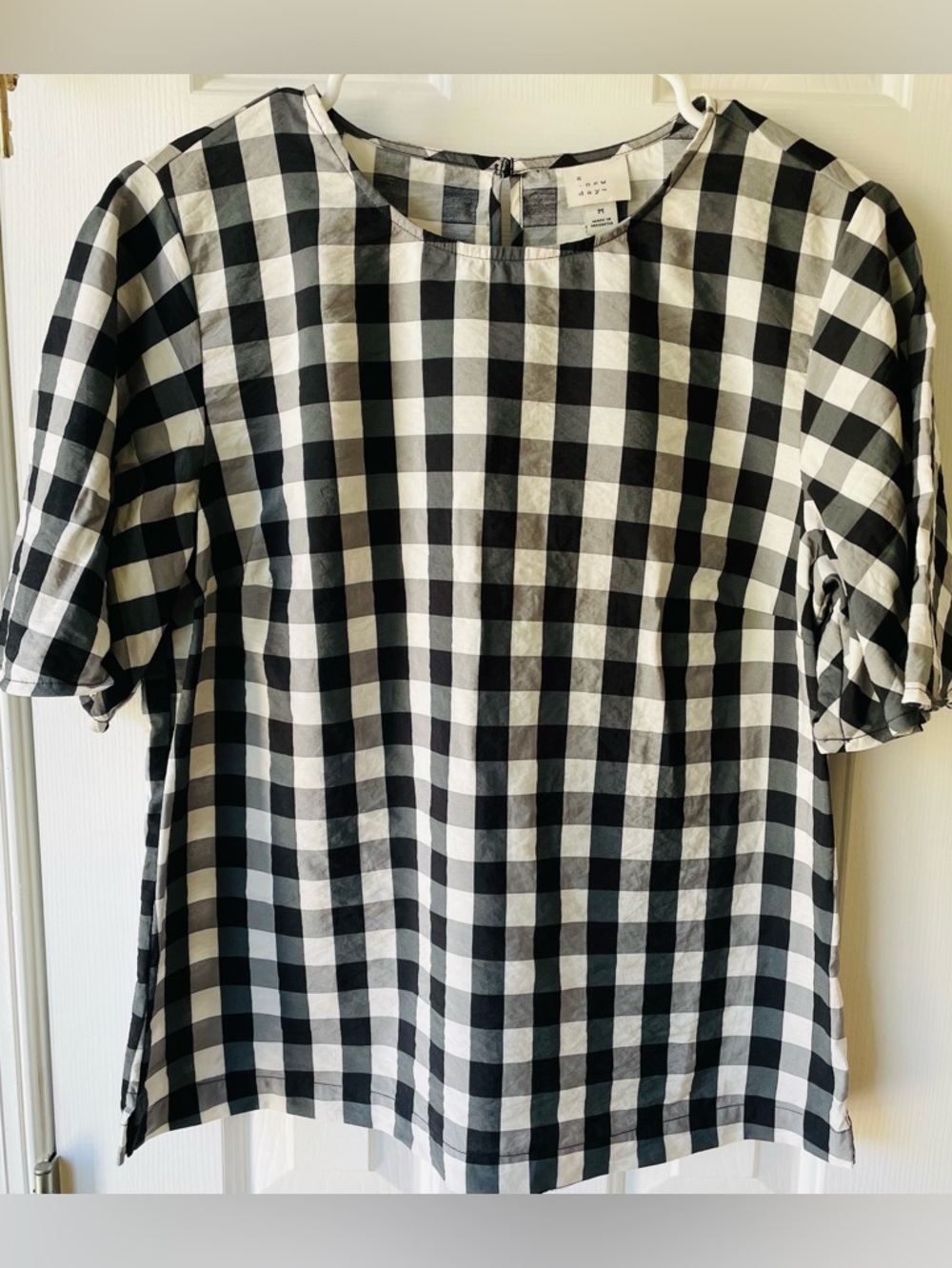 A New Day Black and White Gingham womens top